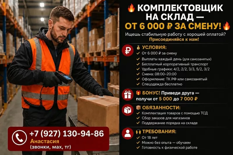 Комплектовщик (только М). Ежедневная оплата